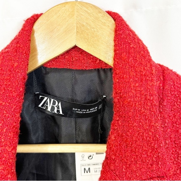 NWT ZARA Textured Double Breasted Red Tweed Blazer Jacket Blogger Favorite - Picture 12 of 15